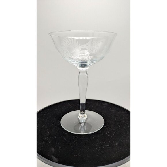 Crystal Champagne Coupe Etched Floral Design 7fl Oz Stemware Vintage Barware - Picture 7 of 16